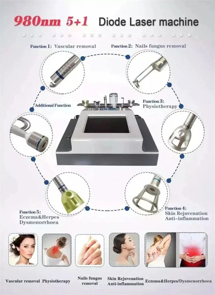 BEST 30W 5 in 1 980nm Diode Laser Vascular Removal Machine Remove Spider Veins 980 Diode Laser Blood Vessels Removal Nail Fungus
