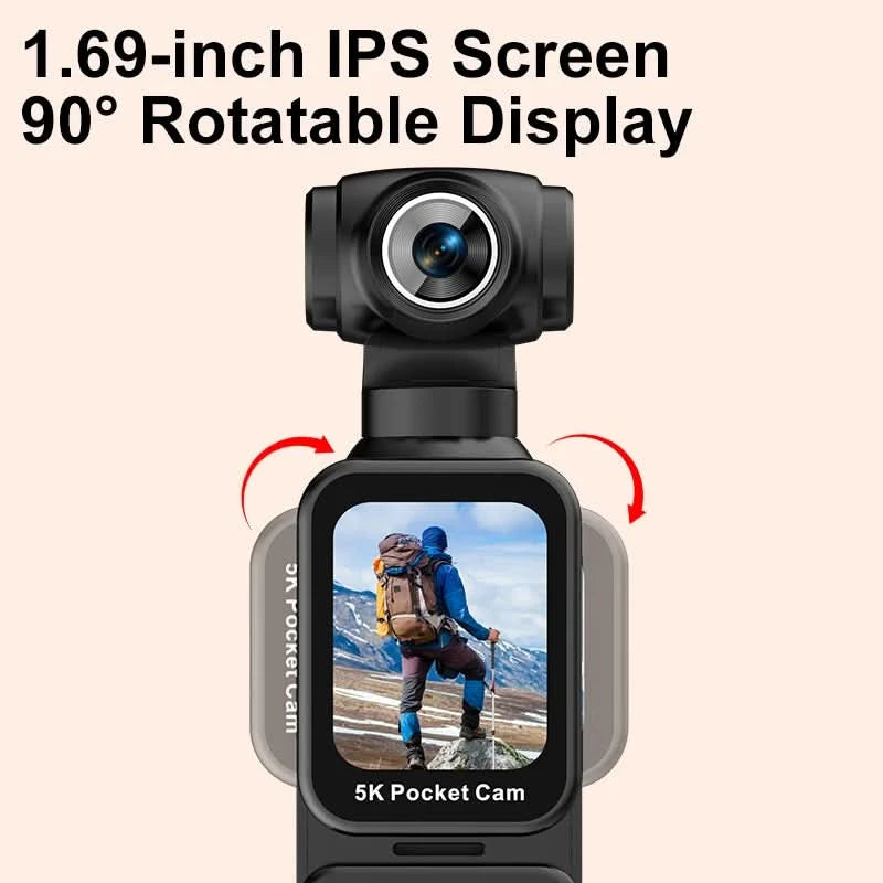 K28 5K Ultra Clear Handheld Action Camera 1.69-inch Face Recognition Automatic 270°Rotating Lens Follow Shot Sports Thumb Camera
