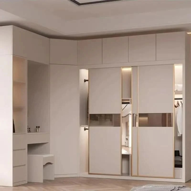Sliding Door WardrobeNordic Modern Home Furniture Bedroom Desk Dresser In One Combination Light Luxury Corner Wardrobe furniture