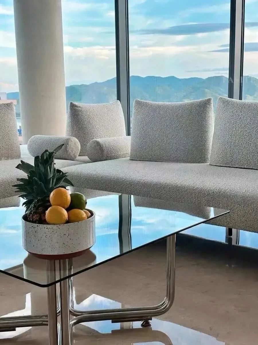 Transparent Square Glass Coffee Table, Stainless Steel Low Table