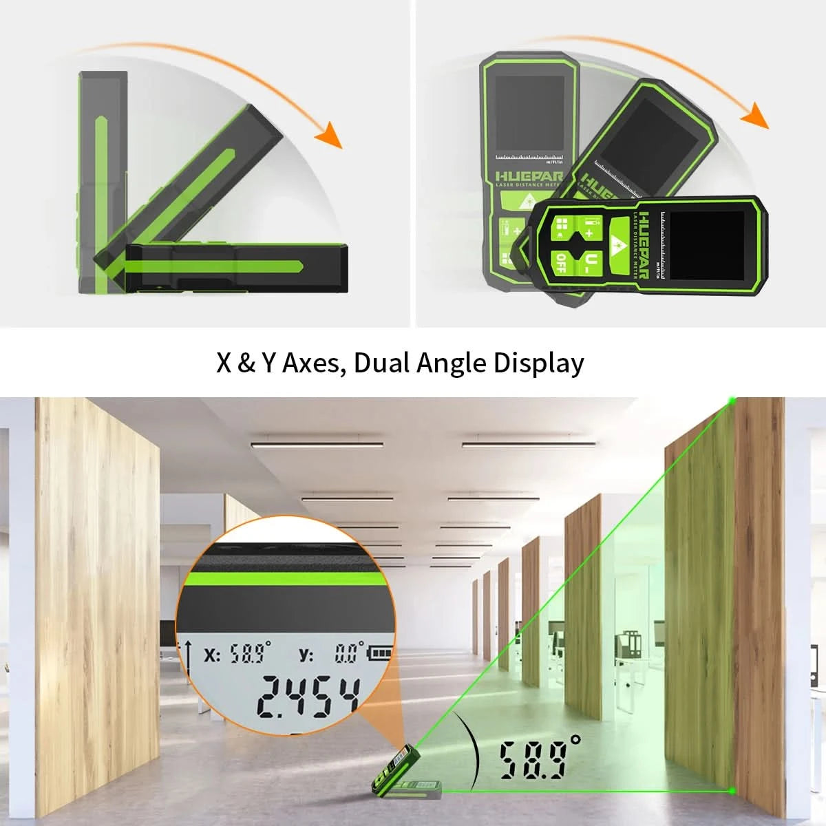 Huepar Laser Rangefinder Digital Laser Distance Meter  Measure 60M 100M 120M Trena Laser Tape Range Finder Green Beem