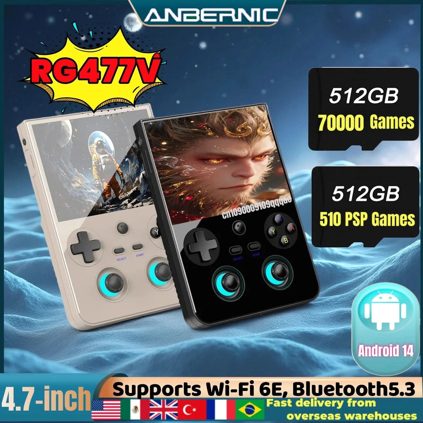 Anbernic RG477V Retro Handheld Video Game Console 4.7 LTPS In-Cell display Android14 5G SOC chip Video Player PSP PS2 RG 477V