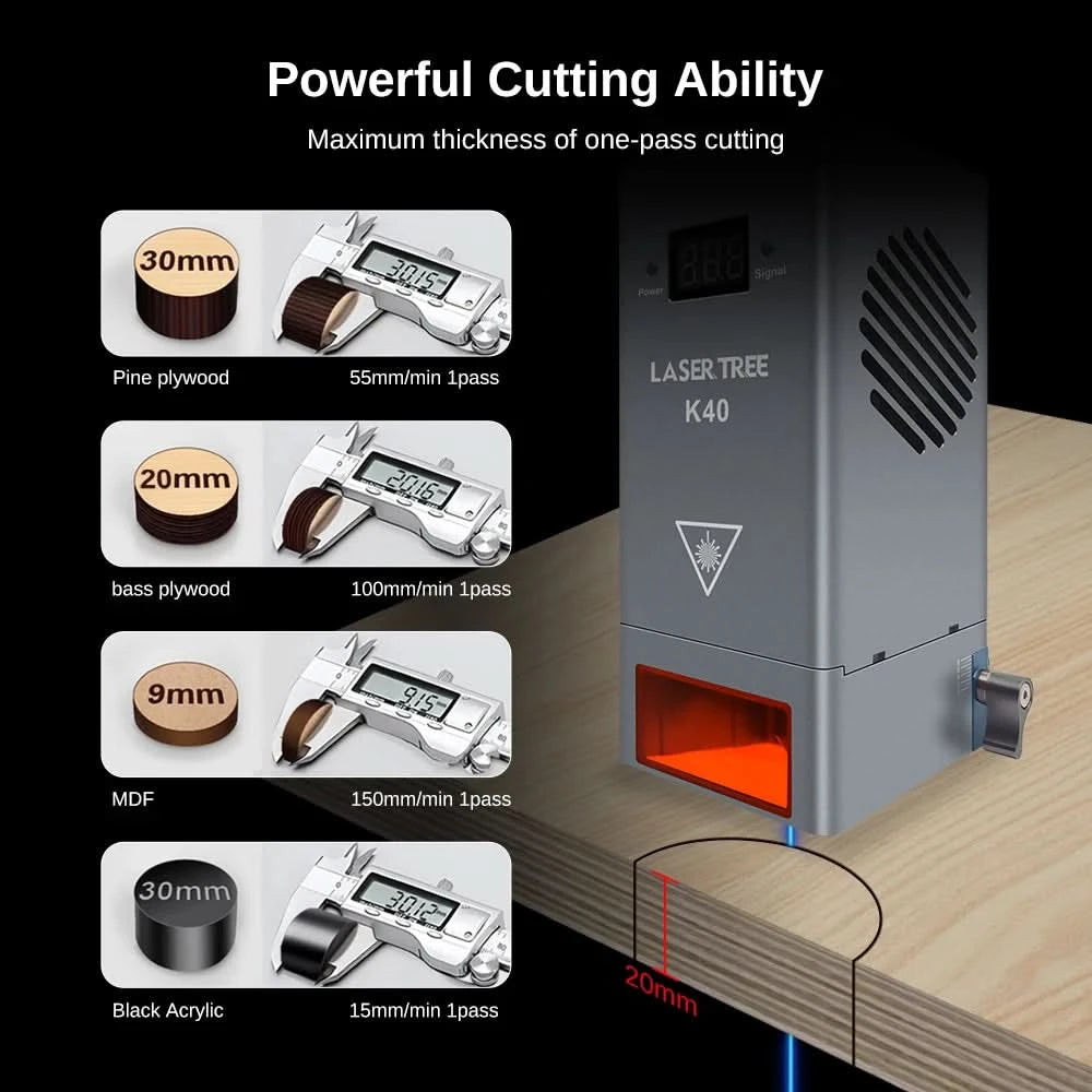 LASER TREE Laser Module 10W/20W/30W/40W Optical Power with Air Assist Laser Head TTL Blue Light for Engraver Cutting Wood Tools