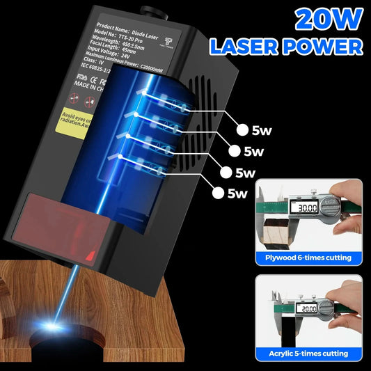 Twotrees TTS-20 Pro Metall-Lasergravurmaschine WiFi Offline-Steuerung 20W Blaulicht-CNC-Schneidemaschine Lasermarkiermaschine