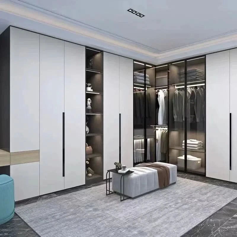 Edgydoor 4-Door Modern Living Room Wardrobe | Wooden Custom Bedroom Storage Cabinet