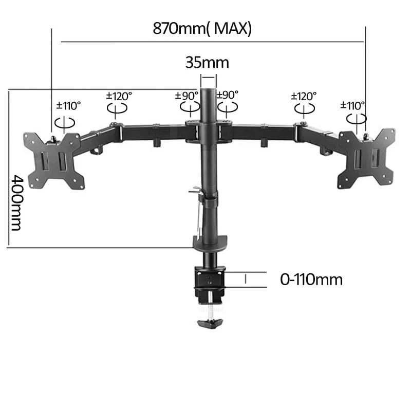 D-MOUNT MS02 9.9kg each head Full Motion 360 rotate Dual 10"-27" Monitor desktop holder stand long Mount Arm clamp and grommet