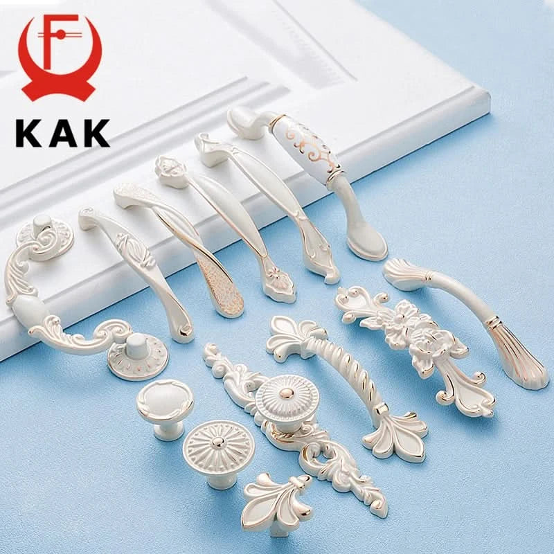 KAK Zinc Aolly Ivory White Cabinet Handles Kitchen Cupboard Door Pulls Drawer Knobs European Fashion Furniture Handle Hardware