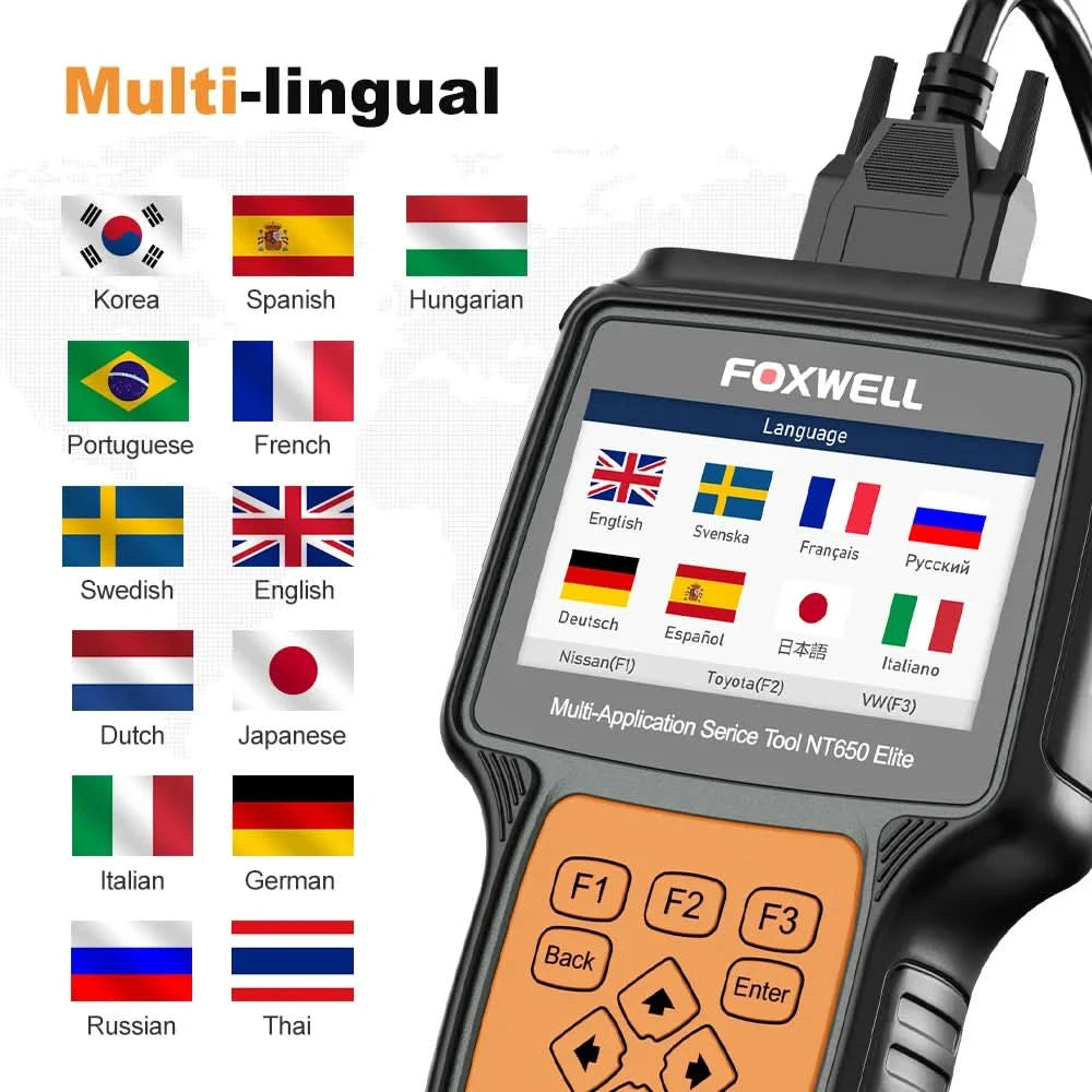 FOXWELL NT650 Elite Wireless OBD2 Automotive Scanner SAS A/F OIL EPB BRT TPS 26+ Reset Professional Auto Car Diagnostic Tool