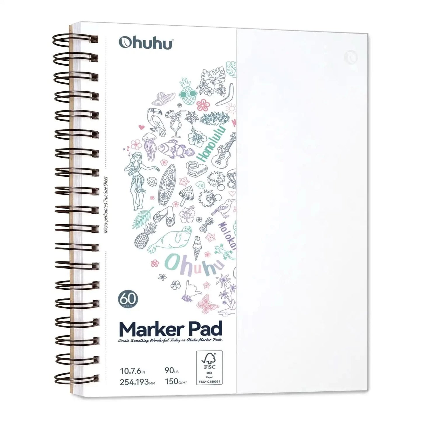Ohuhu Double Sided Marker Pads Art Sketchbook Bleedproof Spiral Bound Sketching Book for Alcohol Markers Drawing Notebook School