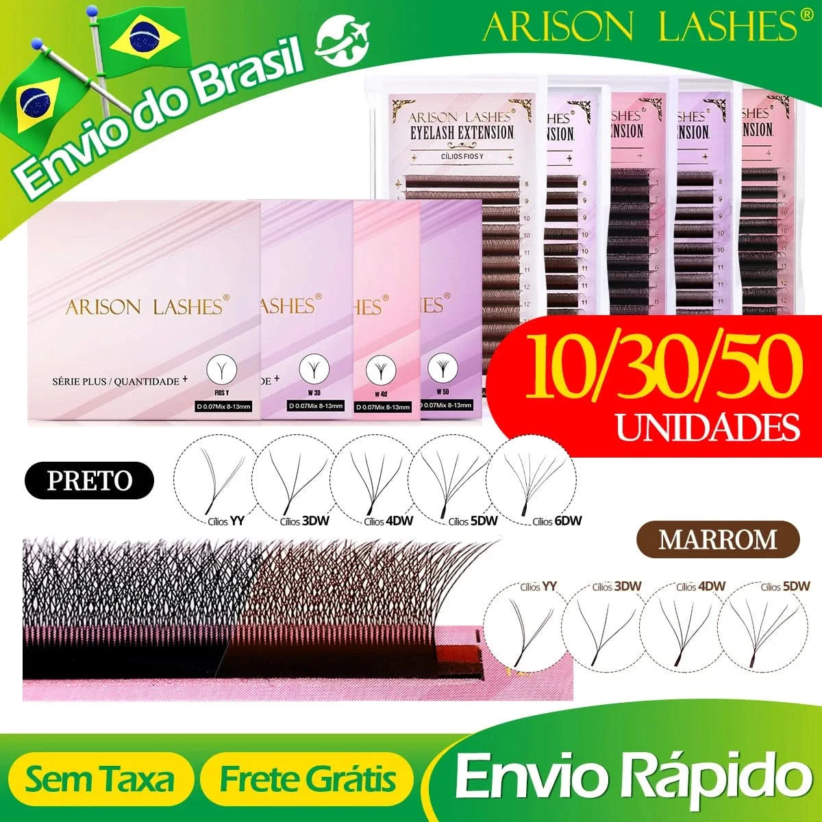 [Brazil Warehouse]ARISON Wholesale 10/30/50pcs YY/W-shape Lashes Premade Volume Eyelashes Extension 3D/4D/5D/6D/8D Lash