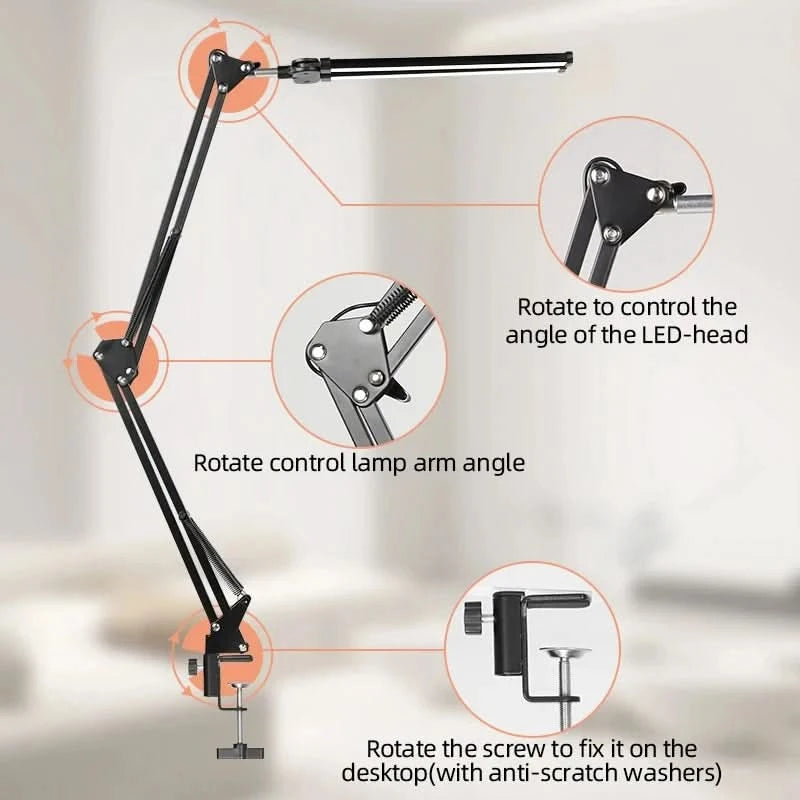 Clip Table Lamp Led Monitor Light Stand USB 3 Color Modes and 10 Dimmable Reading Lights for Study Office Double Head Desk Lamp