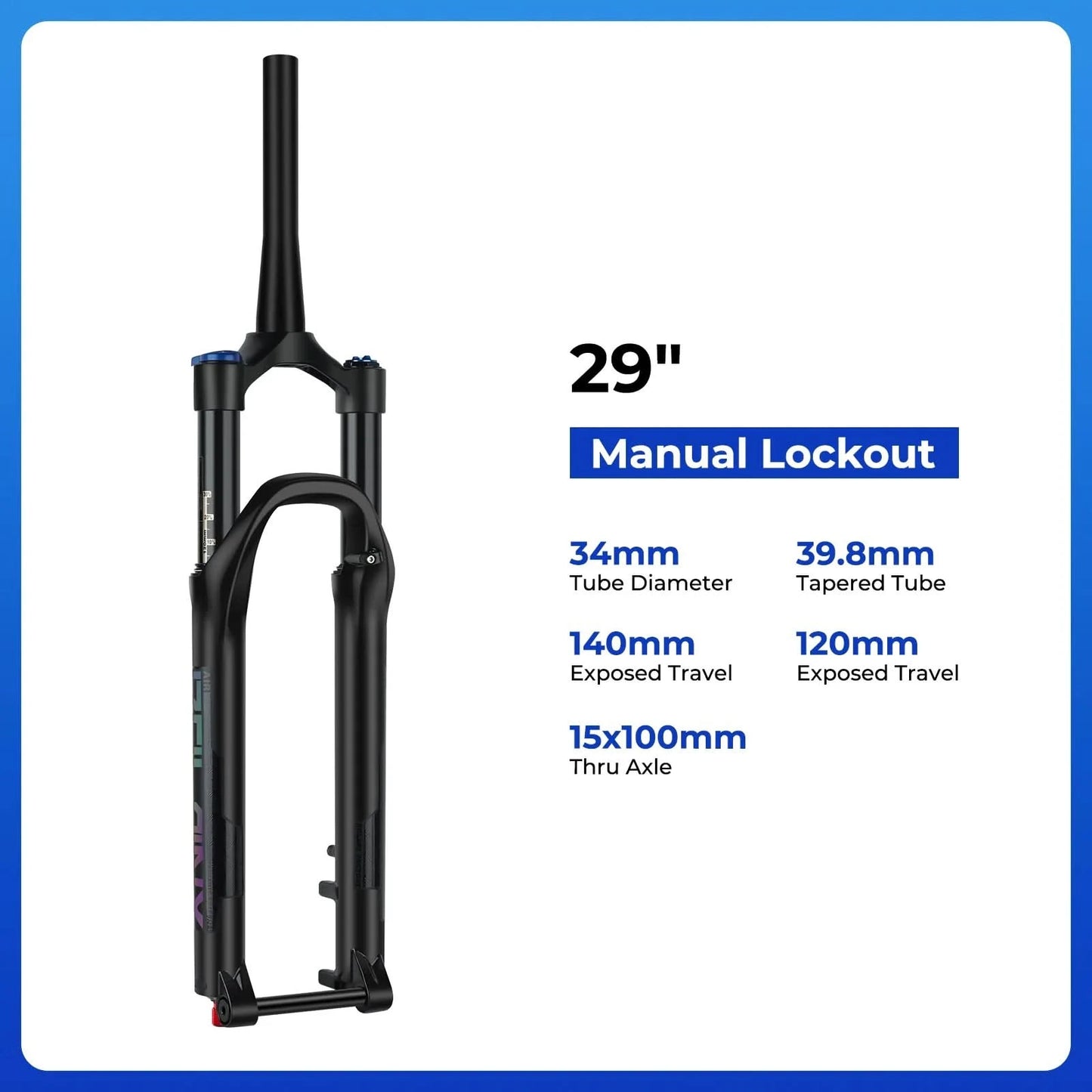 BOLANY 27.5/29inch Boost Bicycle Fork Thru Axle 100/110mm 34mm Tube Tapered Rebound Adjustment 120/140mm Travel Suspension Fork