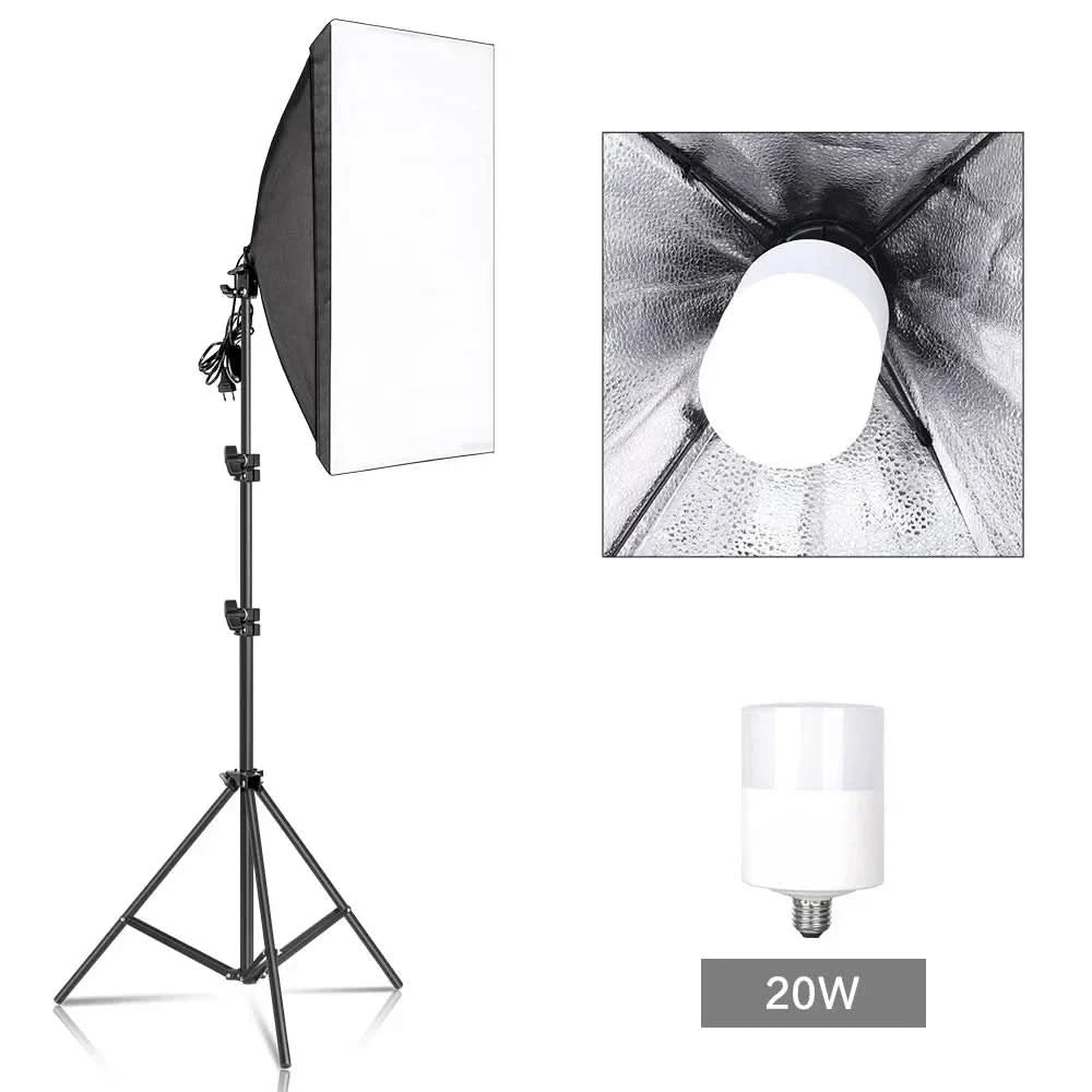 Studio Kit Photo Softbox Light Box Lighting Single Led Lamp with Tripod Photography Shooting Soft Box Flash E27 Accessories
