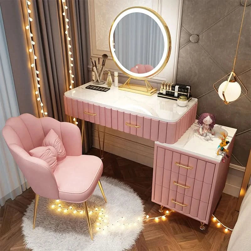 Modern Drawers Dressing Table Makeup Mirror Service Girl Pink Computer Vanity Table Living Room Vestidores Postmodern Furniture