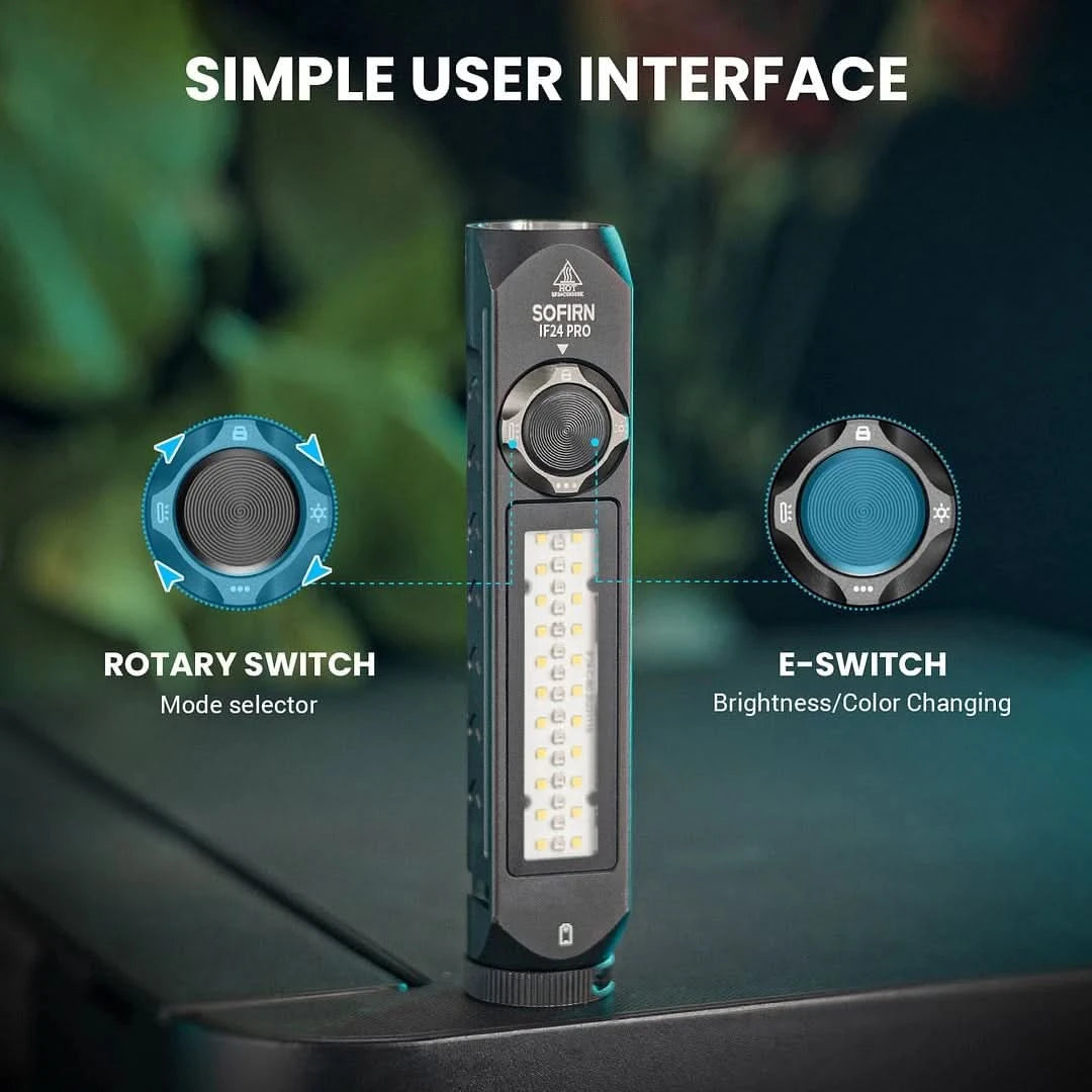 Sofirn IF24 PRO RGB Light 1800lm 340m SFT40 Buck Driver 18650 USB C Rechargeable Flashlights Flood Spot with Magnetic