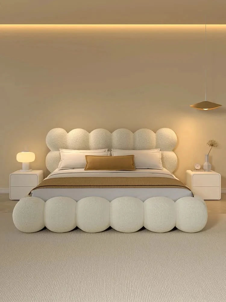 Beauty Cream Cloud Bed Large Size White Rectangle Minimalist Safe Bed Upholstery European Cama Matrimonial Home Furniture