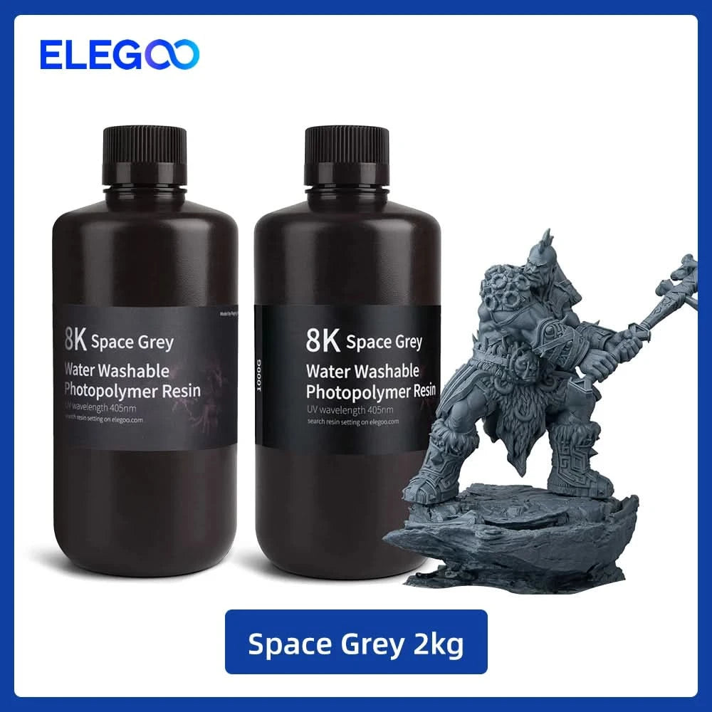 ELEGOO 8K 3D Printer Resin 405nm Water Washable Resin UV-Curing Resin Best for SATURN 2 8K 3D Printer Space Grey 1000g