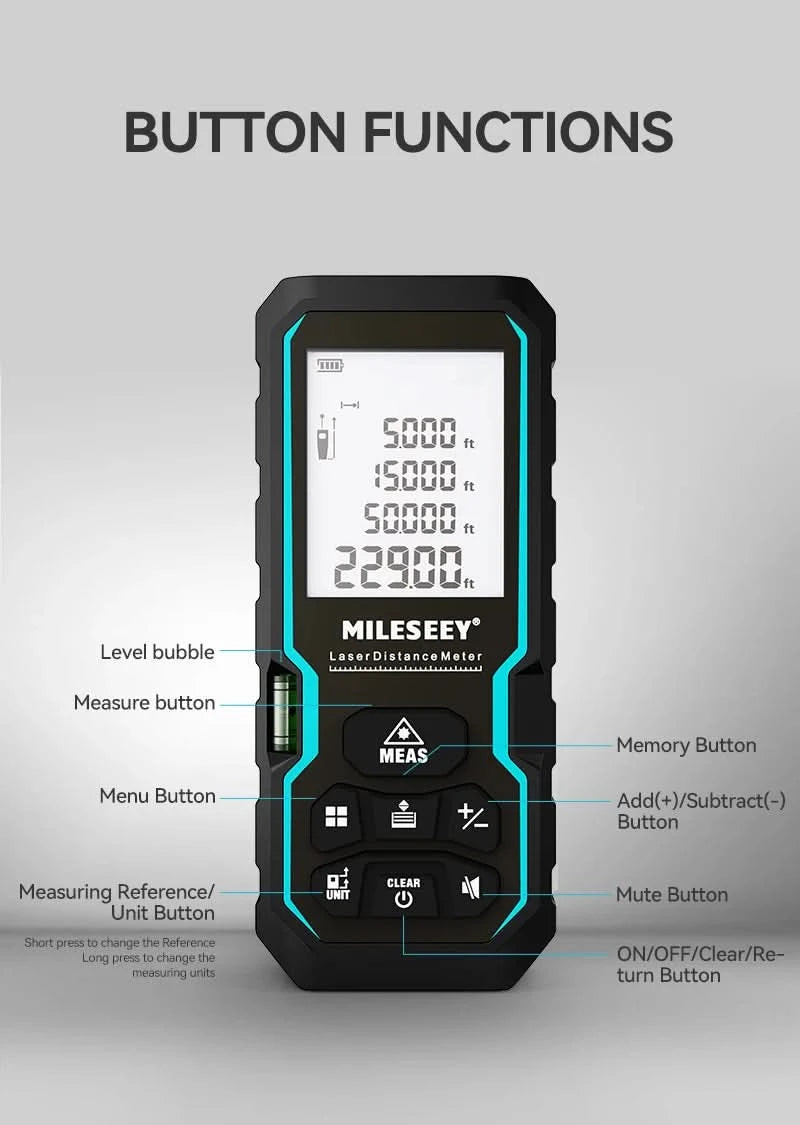 Mileseey S6 Laser Distance Meter 40m/120m, Rangefinder with Level Bubble , LCD Display with Backlit, Measure Tools for Home