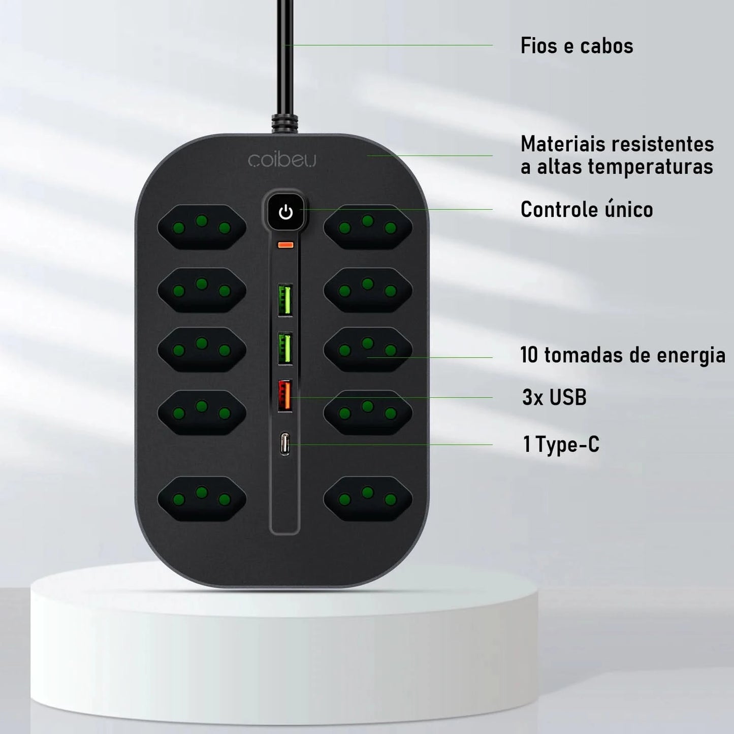 Verlängerungssteckdose, Steckdosenleiste, USB-Steckdose, Überspannungsschutz, Mehrfachsteckdose, 10A, 110-220V