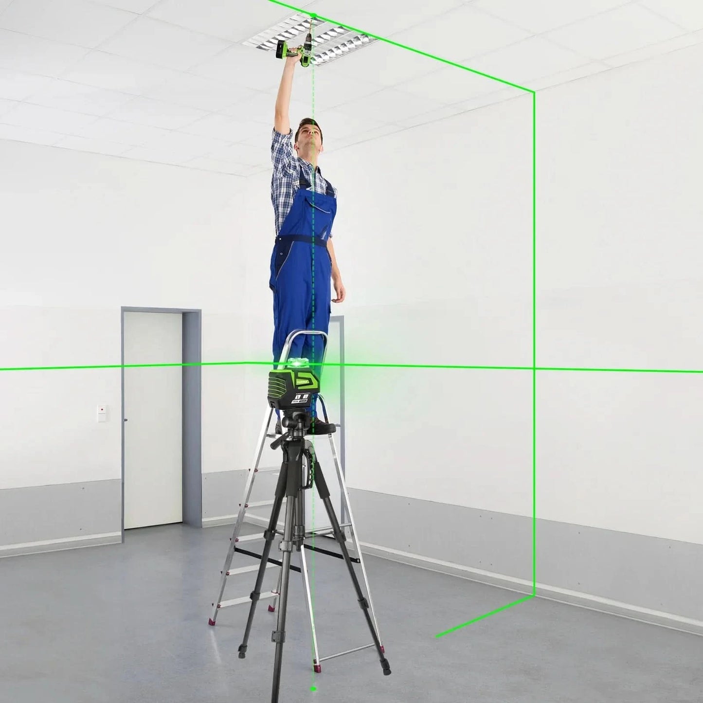 Huepar 7211CG Grüner Kreuzlinienlaser selbstnivellierend 2 Lotpunkte Li-Ionen-Akku 360° Horizontale Linie Fächerwinkel-Laserwerkzeug