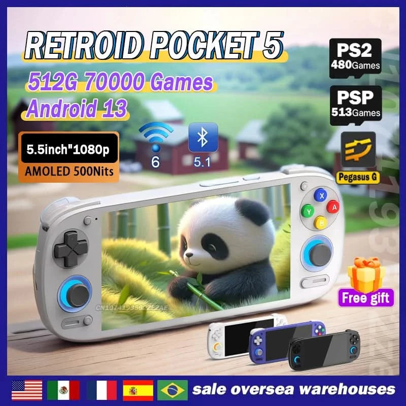 Retroid Pocket 5 Handheld Game Console SD865 8+128G  Android13 5.5 Inch 1080P OLED Touch Screen WIFI6 BT5.1 PSP PS2 Game RP5
