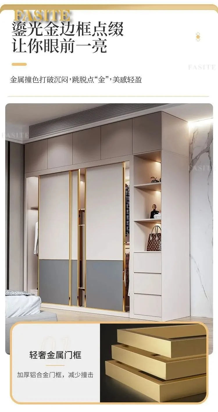 Sliding door wardrobe household bedroom small apartment full set of thickened back plate simple sliding door wardrobe