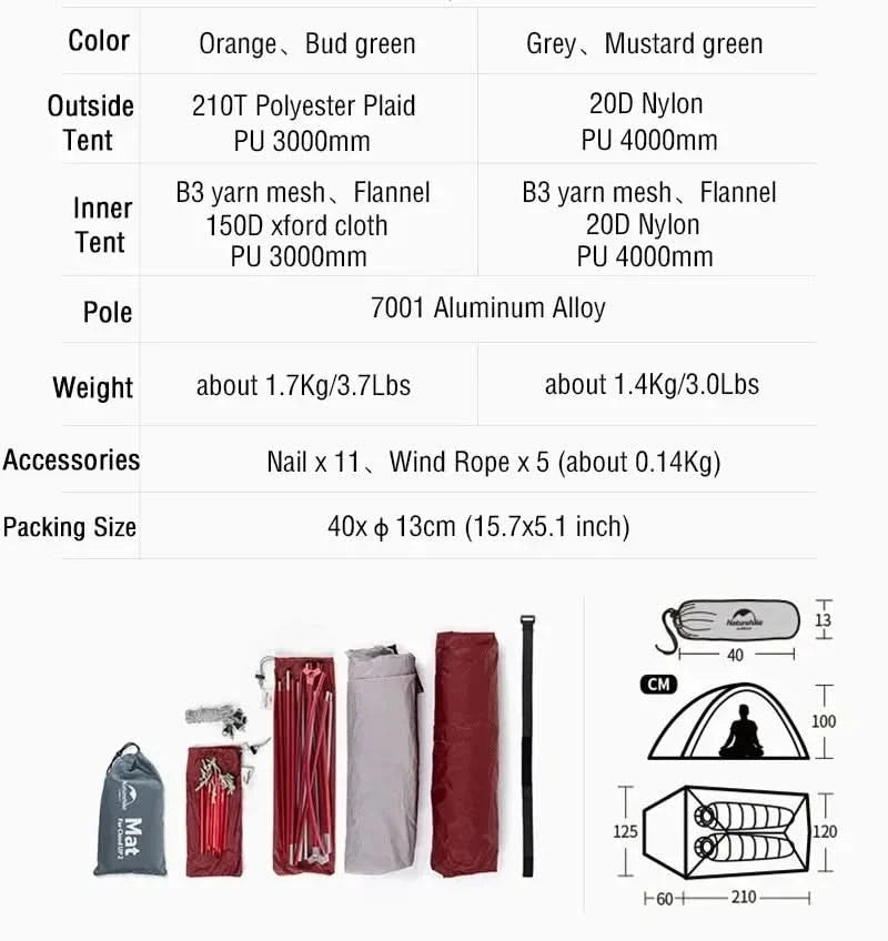 Naturehike Brazil Cloud Up 1-2-3P Camping Travel Backpack Outdoor Ultralight Waterproof Tent Camping Beach Tent
