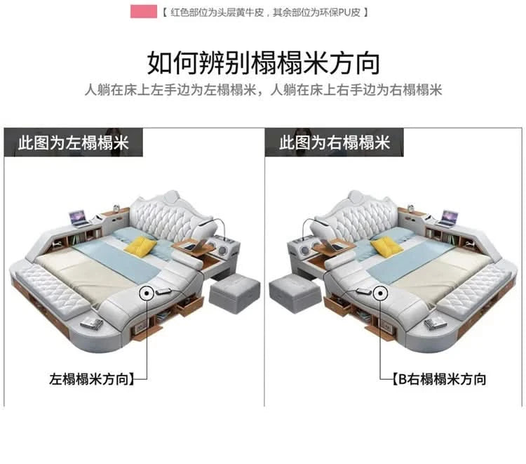 Headboard Storage Double Bed Queen Drawers King Size Smart Bed Luxury Princess Modern Letto Matrimoniale Bedroom Furniture
