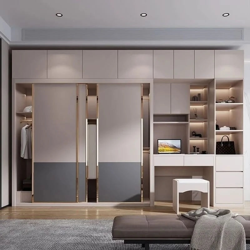 Sliding door wardrobe household bedroom small apartment full set of thickened back plate simple sliding door wardrobe