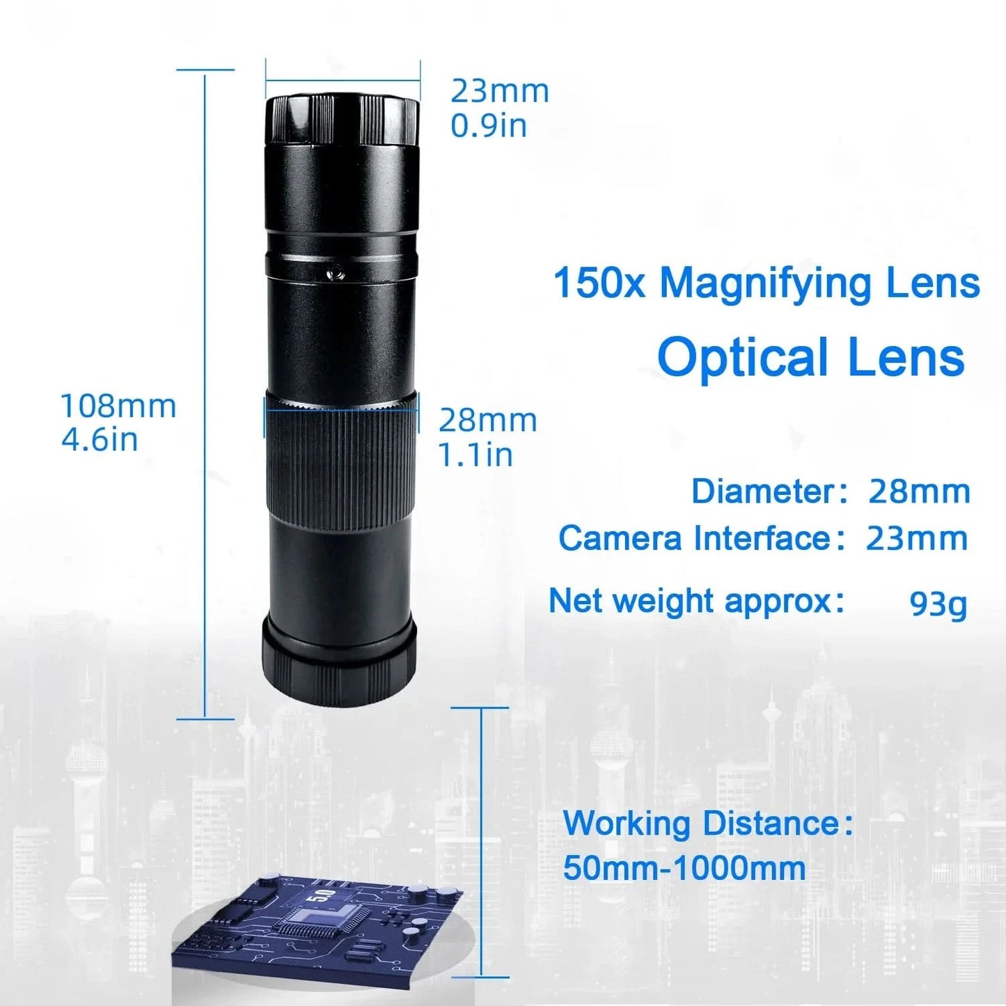 1080P 4K HD Industriemikroskop Digitalkamera über USB-C Messung 215X/180X/130X C-Mount-Objektiv für PCB-Löten, ohne Basis
