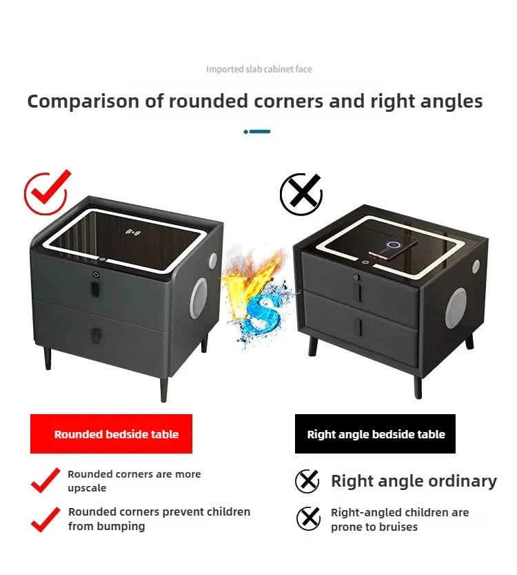Bedside Table with Wireless Charging – 2-Tier Smart Nightstand with Lockable Drawer & Rechargeable LED Light
