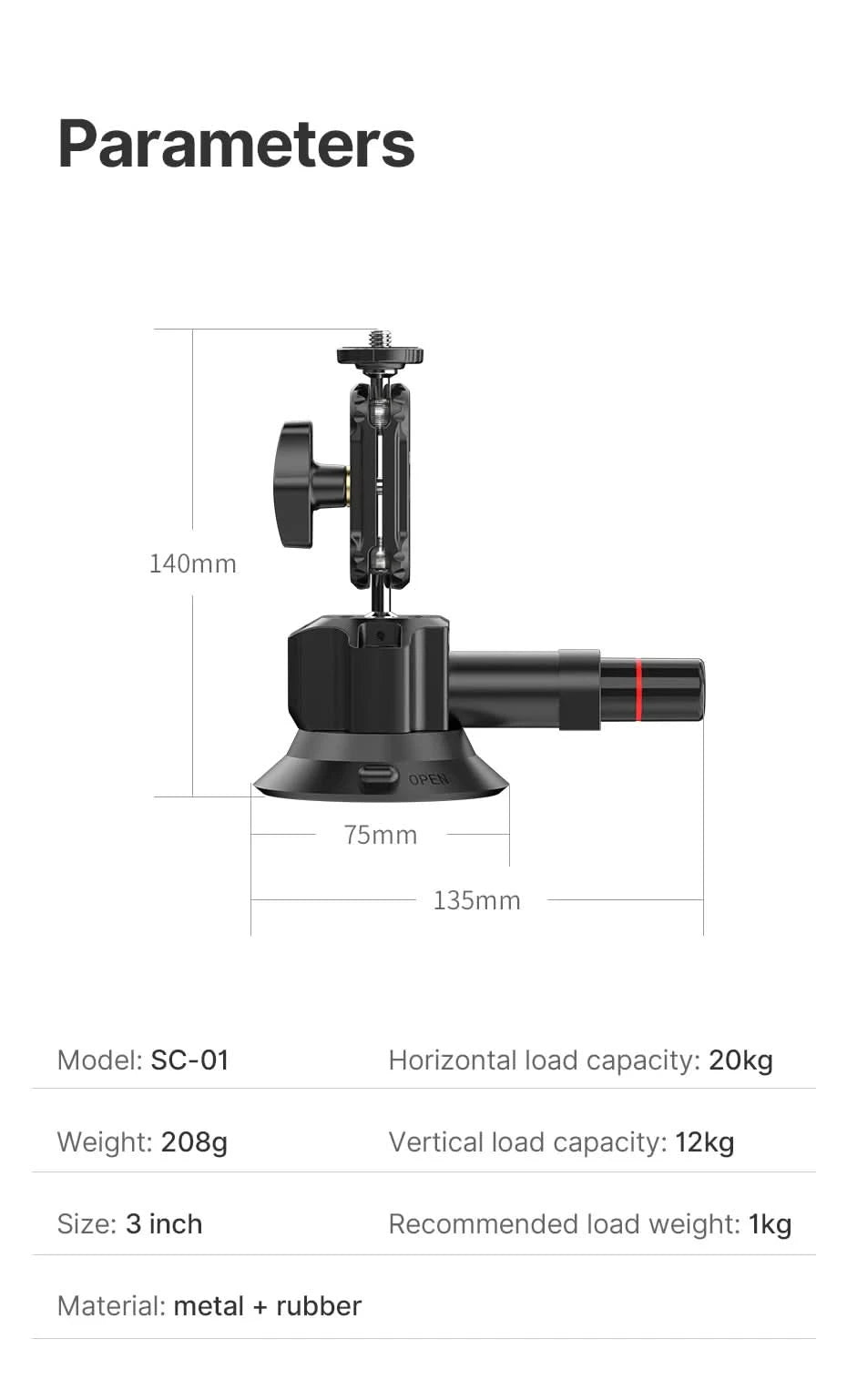 Ulanzi 3 inch/4.5 inch Action Camera Hand Pump Vacuum Suction Cup 1/4" 3/8" Camera Stabilizer Bracket for GoPro Insta360 Phone