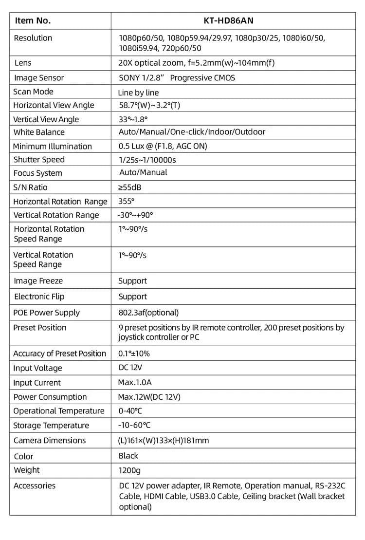 NDI HX POE Church PTZ Camera 12/20X Zoom 60fps USB HDMI LAN SDI Control for Video Conference Broadcast Youtbe with Tally Light