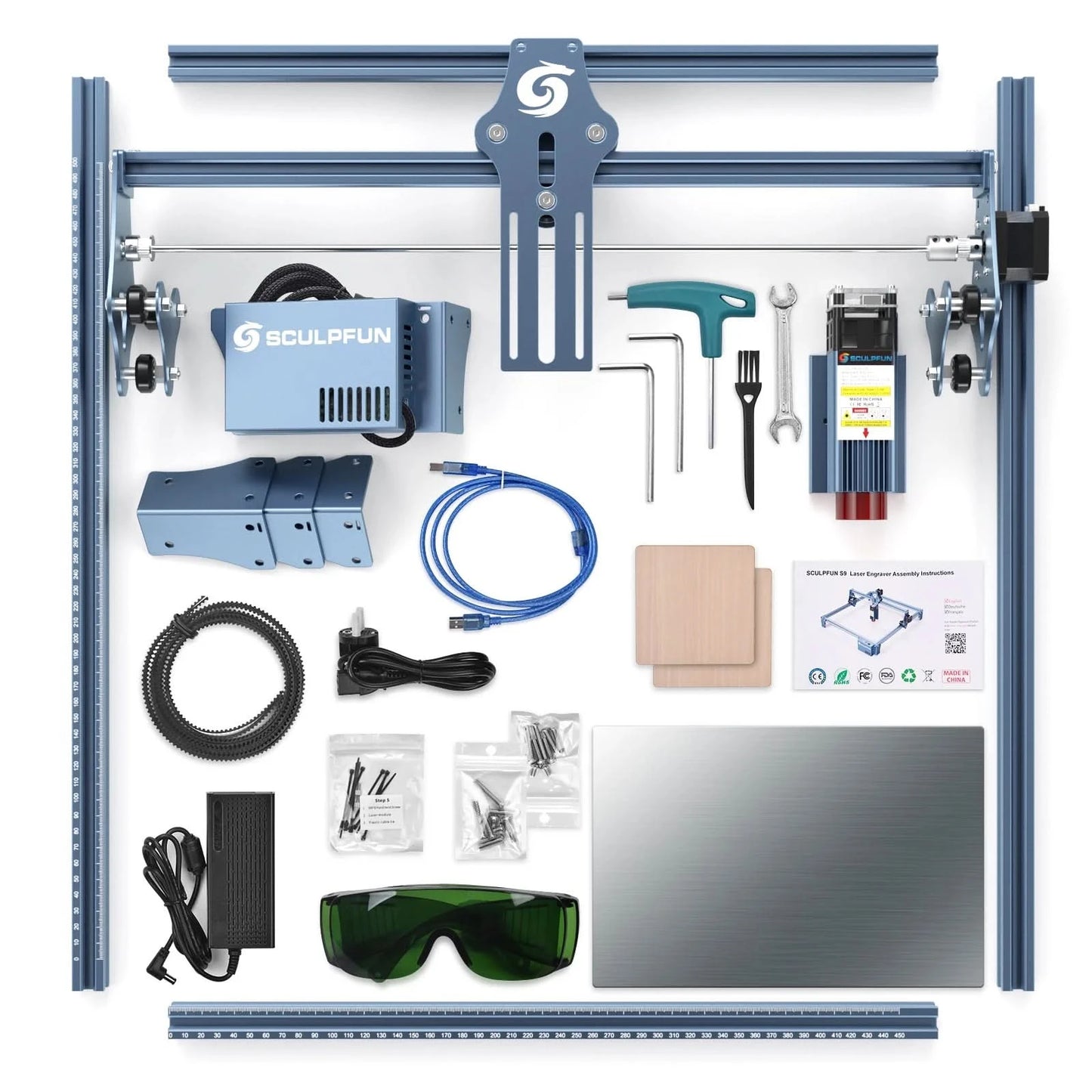 SCULPFUN S9 Laser Machine 90W CO2 Laser Effect Engraving Cutting Tool High Accuracy 410x420mm Carving Quick Assembly