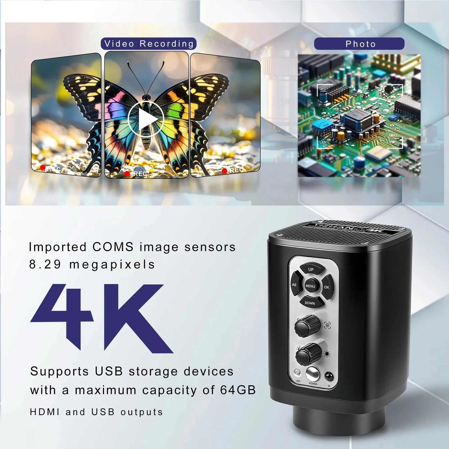 YIZHAN 4K Digital Microscope With Software, imx678 imx415 Sensor, 150X Electronic Microscope For Soldering, Reinforced Bracket