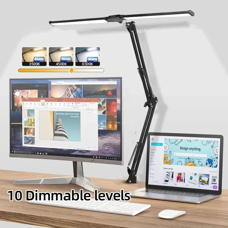 Clip Table Lamp Led Monitor Light Stand USB 3 Color Modes and 10 Dimmable Reading Lights for Study Office Double Head Desk Lamp