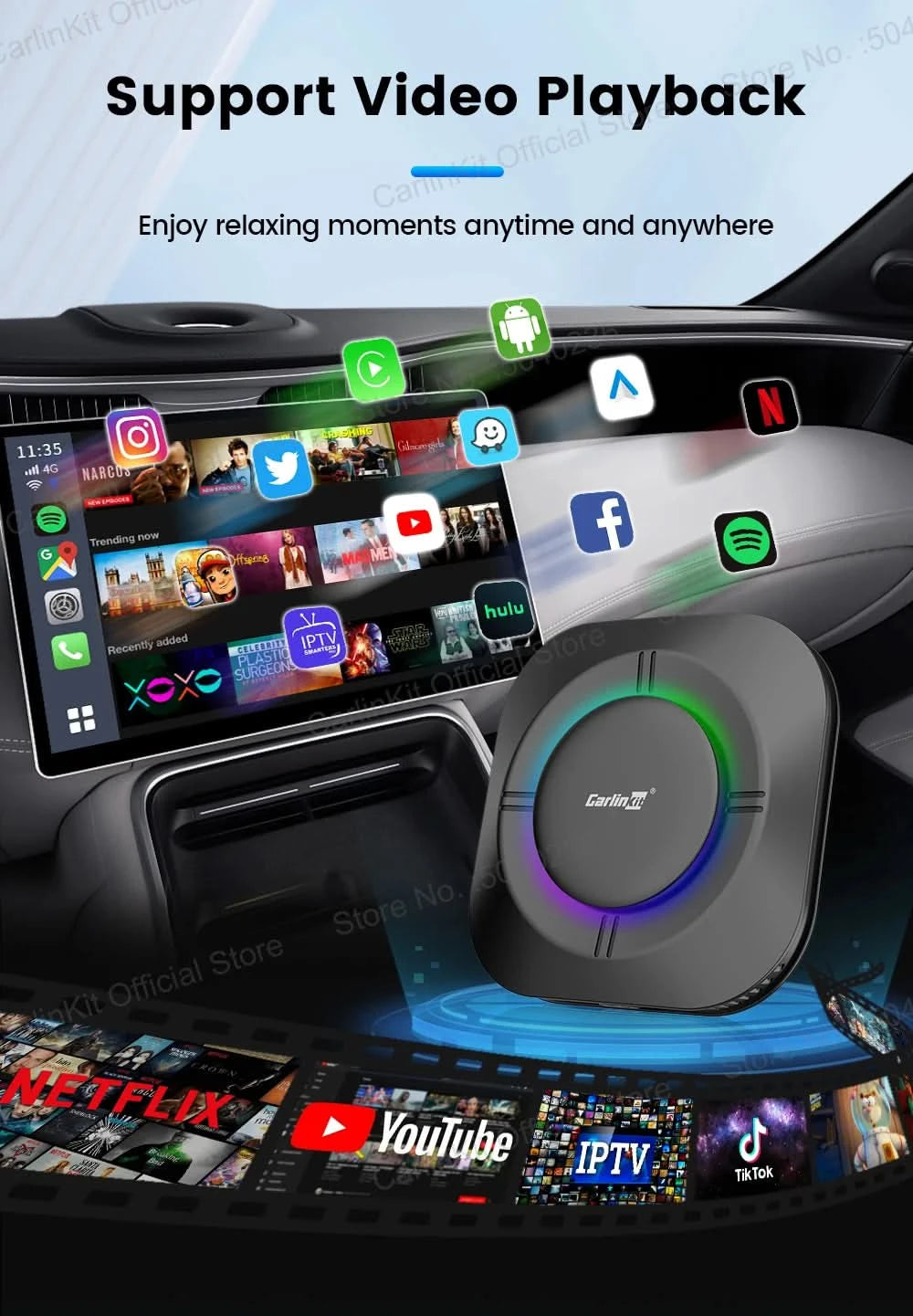 CarlinKit S2 CarPlay Ai Box LED Android 13 Streaming Box 64G/128G Qualcomm 8-Core Split Screen Car Intelligent System Play Video