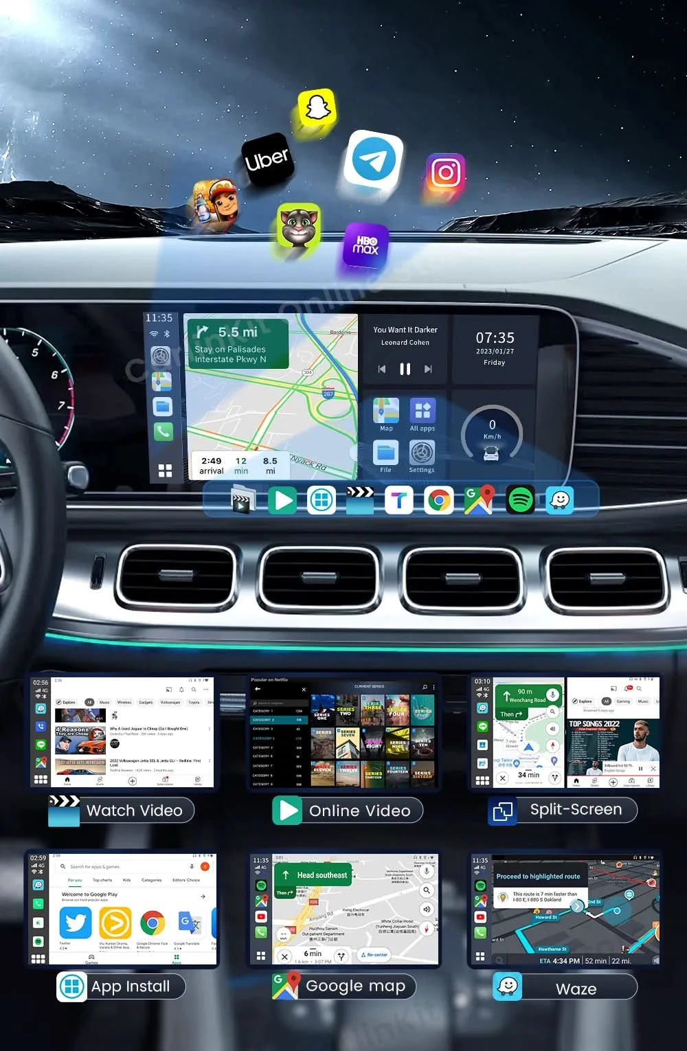 Carlinkit SDM660 Aibox Android 13 USB-A CarPlay Android Auto Wireless Adapter Support Online Video Spotify Netfilx Ble Wifi