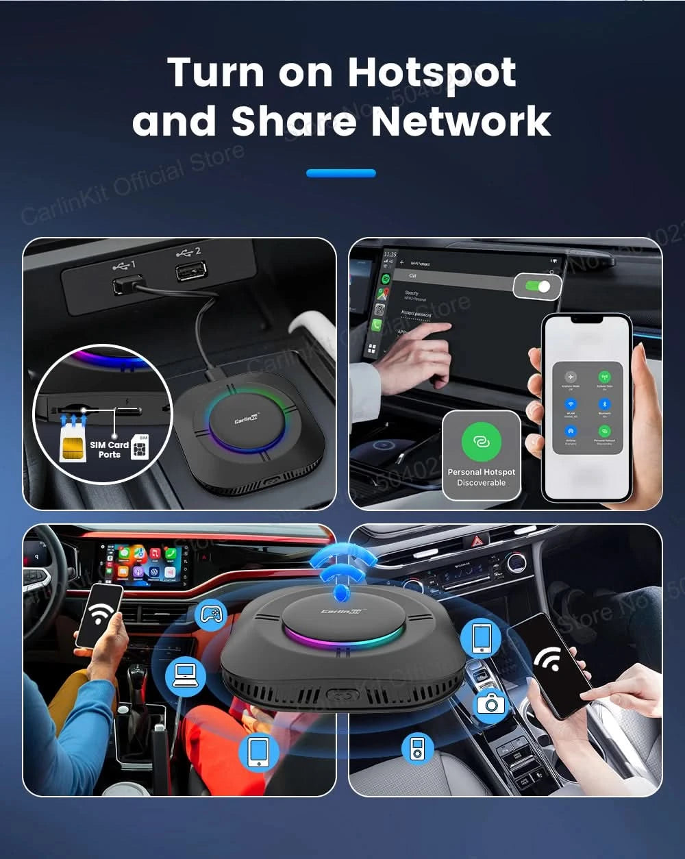 CarlinKit S2 CarPlay Ai Box LED Android 13 Streaming Box 64G/128G Qualcomm 8-Core Split Screen Car Intelligent System Play Video
