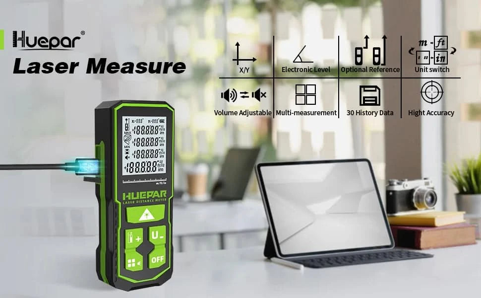 Huepar Laser Rangefinder Digital Laser Distance Meter  Measure 60M 100M 120M Trena Laser Tape Range Finder Green Beem