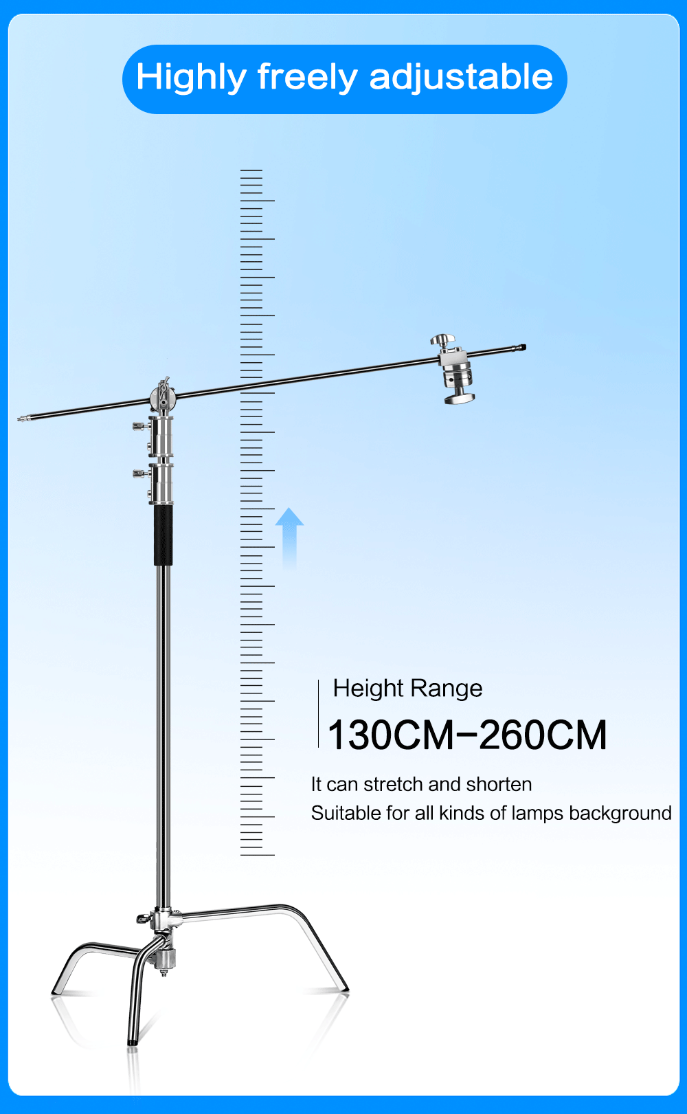 2.49M Length Cross Arm Stainless Steel Kit Light Stand With Weight Bag Photo Studio Accessories Extension Rod