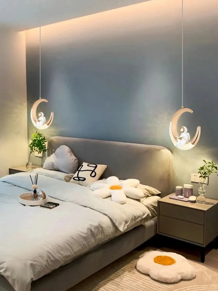 Children's Room Bedside Chandelier Modern Minimalist Light Luxury Cartoon Boy Girl Bedroom Moon Lamp Astronaut Small Chandelier