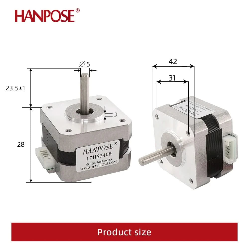 HANPOSE Nema17 stepper motor, torque 78 oz-in (52 N-cm), current 1.8 A. Models 17HS8401 17HS 2408 17HS3401S 17HS4401S 17HS6401S