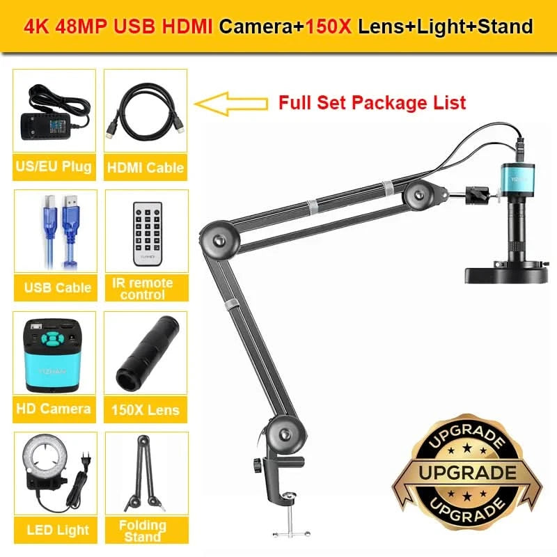 YIZHAN 4K UHD Electron Digital Microscope 1080P 60FPS Video Industrial Welding Camera 150X Lens Folding Stand for PCB Repair