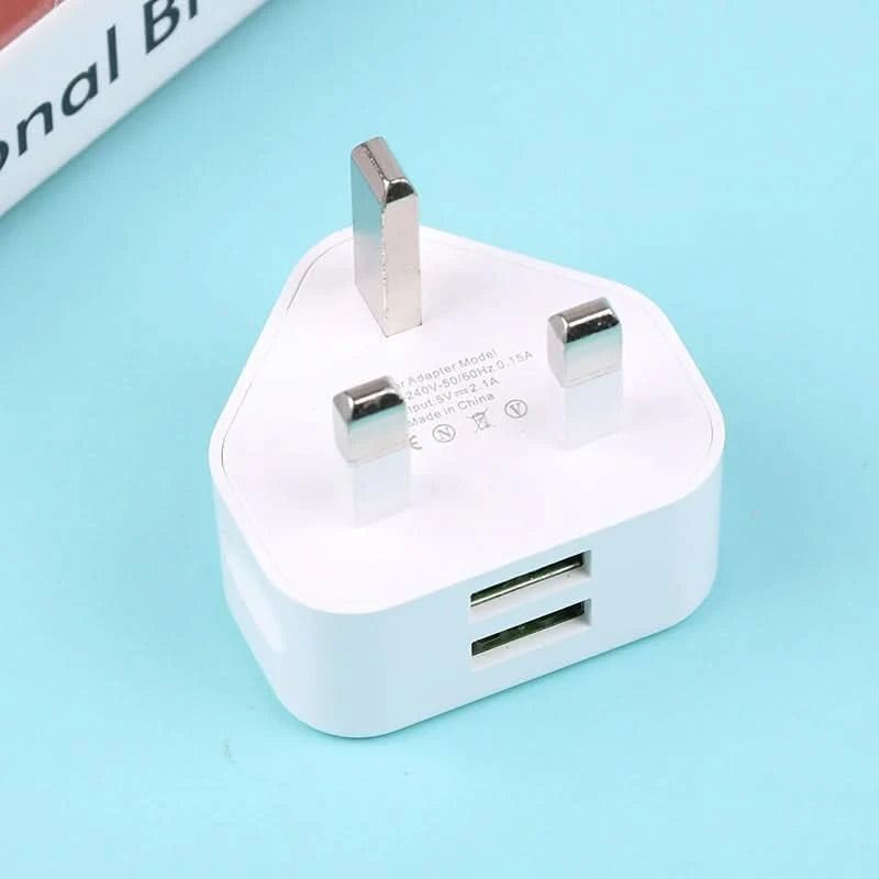 HUAHUA2025 NEW 1PCS Dual Port Fast Charger 5V/2.1A, UK 3 Pin Wall Adapter for Phones & Tablets, Multi-Device USB Charging Hub