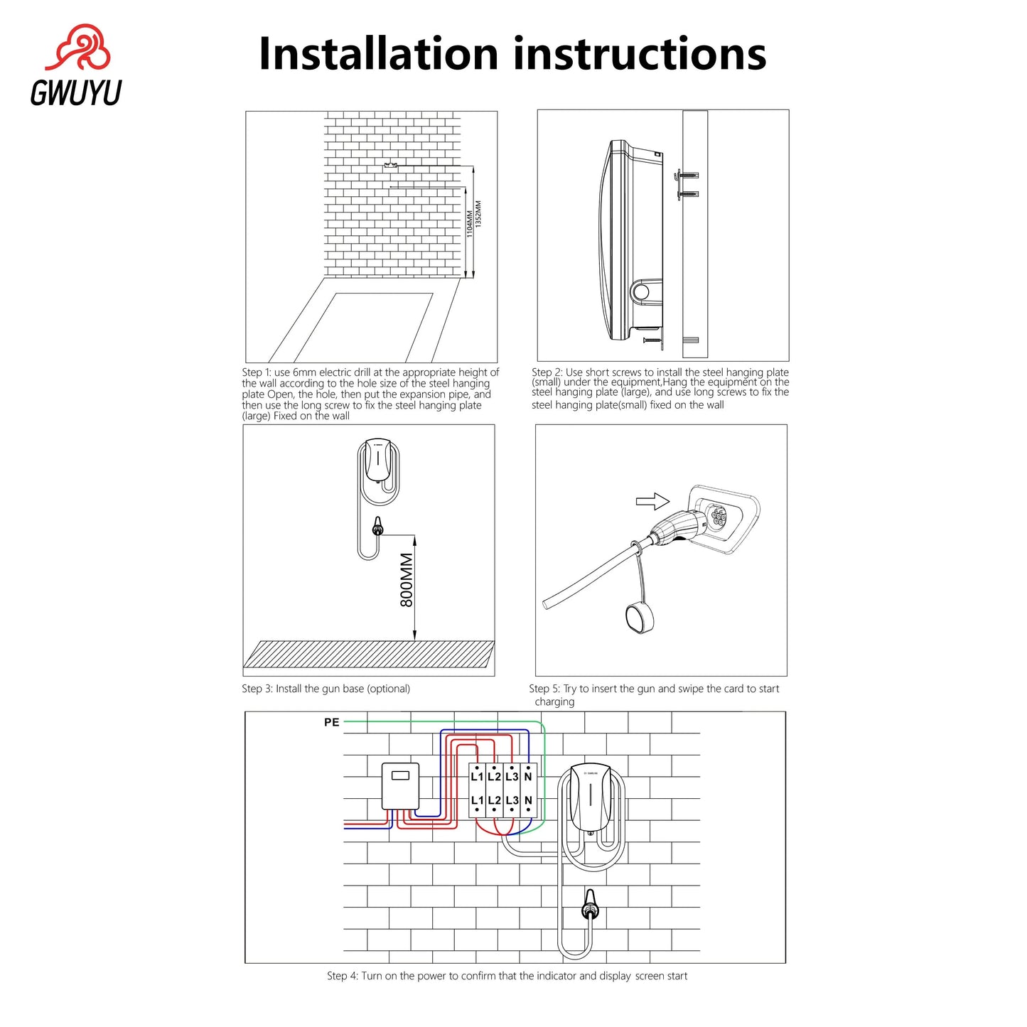 Wallbox EV Charger 32A 7KW 16A 11KW 22KW 3Phase Electric Vehicle Charging Station Type2 IEC62196-2 Socket 5m Cable Plug and Play