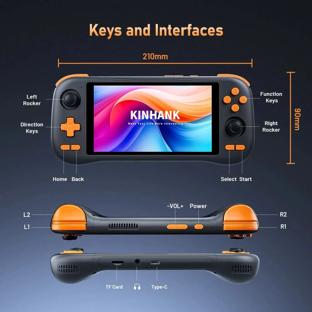 KINHANK K56 Handheld Game Console 5.5'' Touch Screen 50 Emulators for Android 14 PS1/PSP/DC/SS 5000mAh WIFI5 Retro Game Player