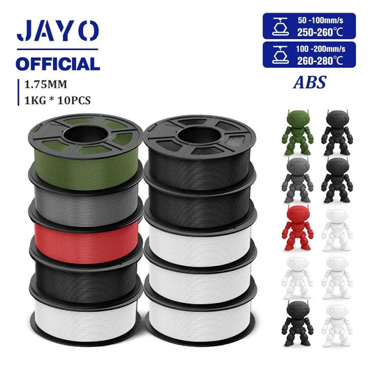 JAYO ABS Filament 1,75 mm 3D-Drucker-Filament 10 Rollen für FDM-3D-Drucker 3D-Stift-Filament-Nachfüllungen 1 kg/Rolle 3D-Druckmaterialien