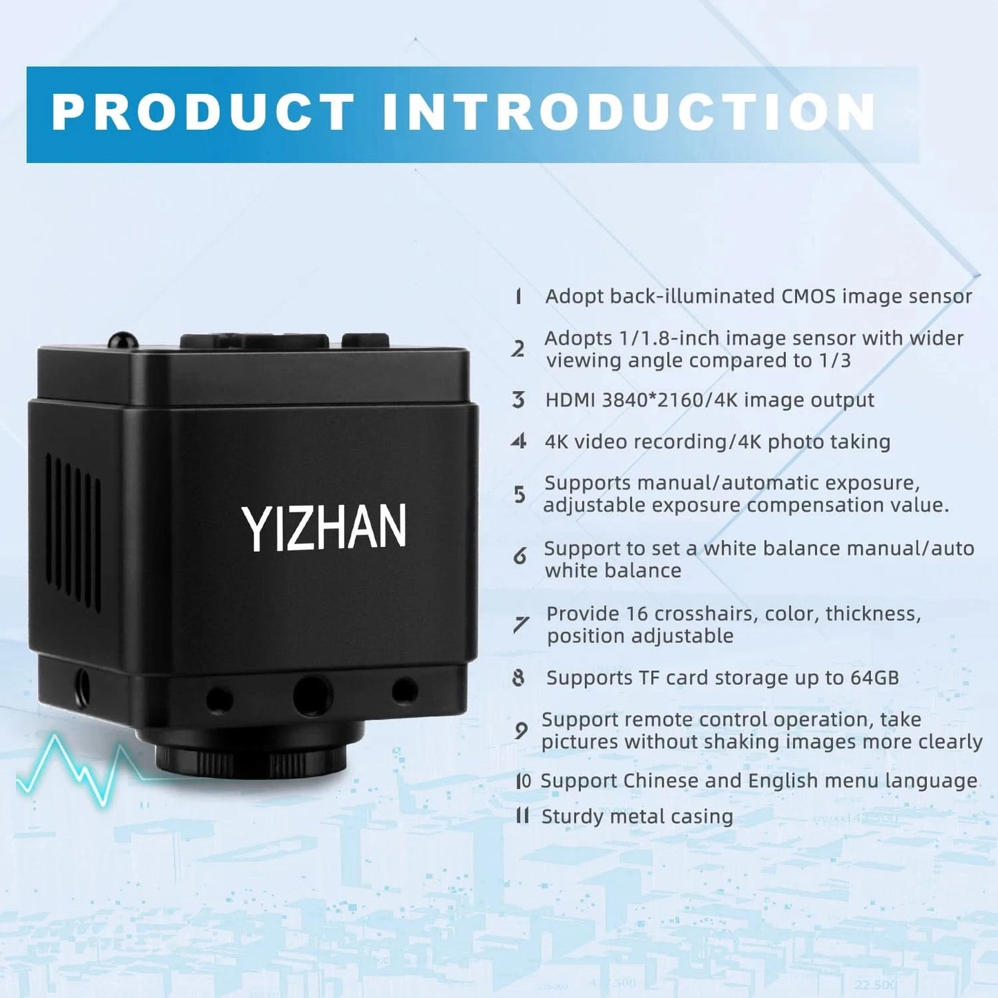 YIZHAN 4K UHD Electron Digital Microscope 1080P 60FPS Video Industrial Welding Camera 150X Lens Folding Stand for PCB Repair