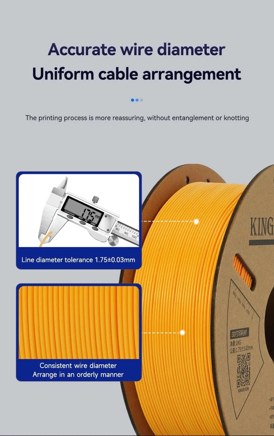 KINGROON Standard 1KG PLA PETG TPU ABS Filament 1.75mm +/- 0.03mm No bubbles 3D Printer Plastic, Random Spool